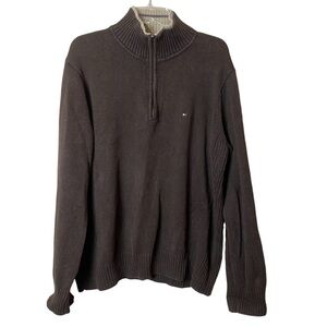 Tommy Hilfiger Vintage Y2K Ribbed Brown 1/4 Zip Long Sleeve Sweater Size Large